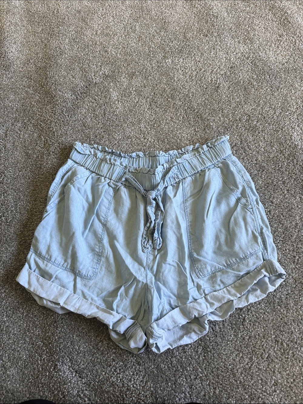 aerie Light Blue Ruffle Hem Drawstring Athletic Shorts